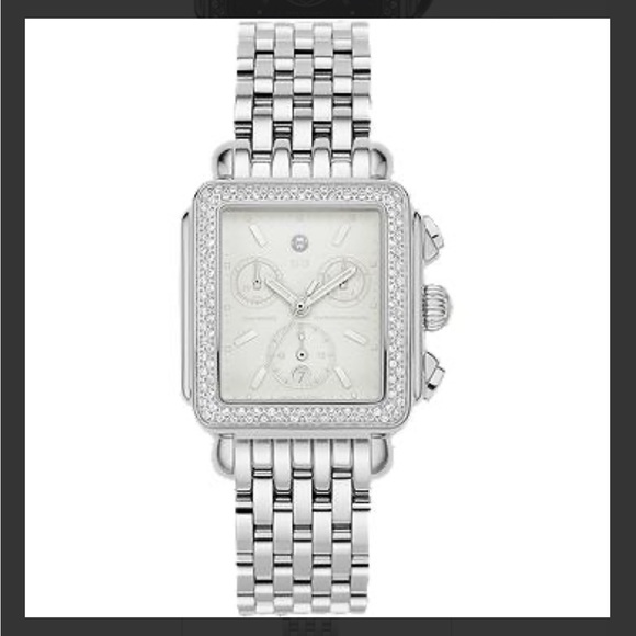 ✨MICHELE Stainless Diamond Watch Art Deco Blanc 120 diamonds